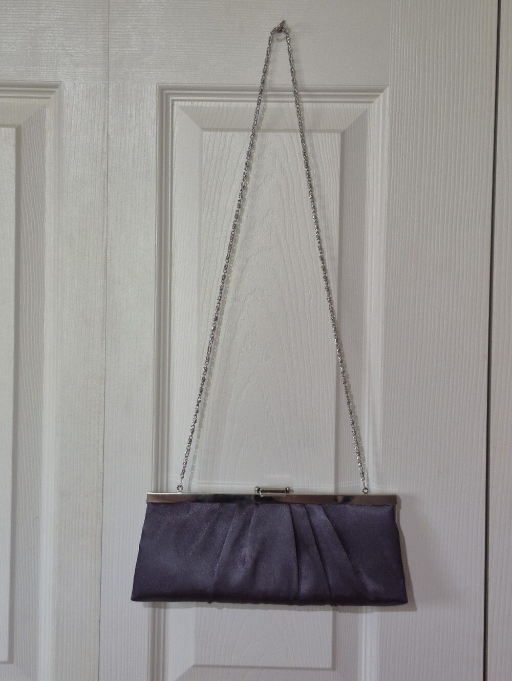 Jessica McClintock silver satin evening bag - Picture 8 of 12